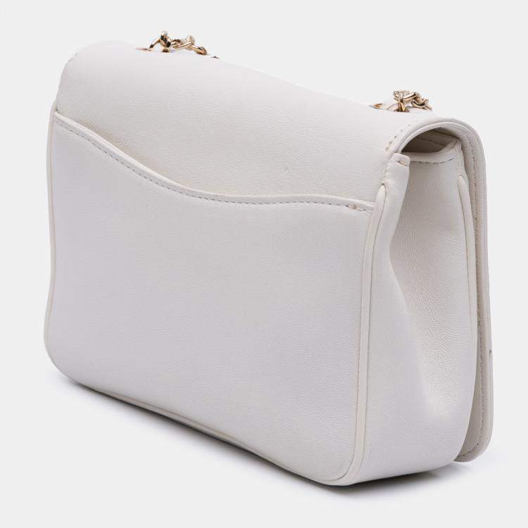 Pre Owned Chanel White Lambskin CC Mania Flap Bag
