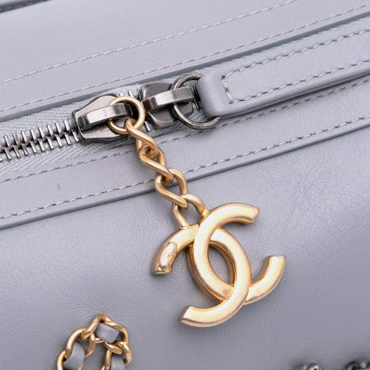 Pre Owned Chanel Grey Calfskin Signature Chain 20s Bowling Bag
