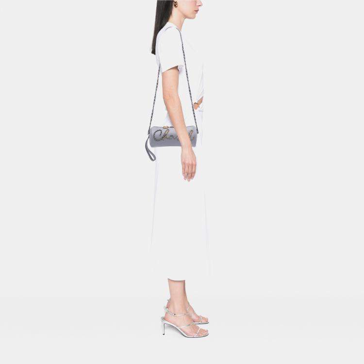 Pre Owned Chanel Grey Calfskin Signature Chain 20s Bowling Bag