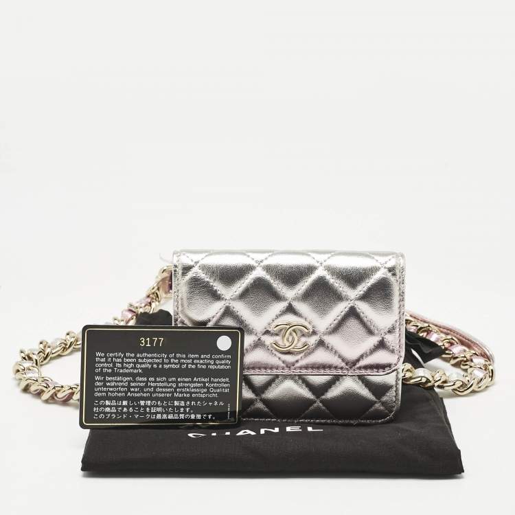 Pre Owned Chanel Metallic Pink Quilted Leather CC Flap Chain Belt Bag 