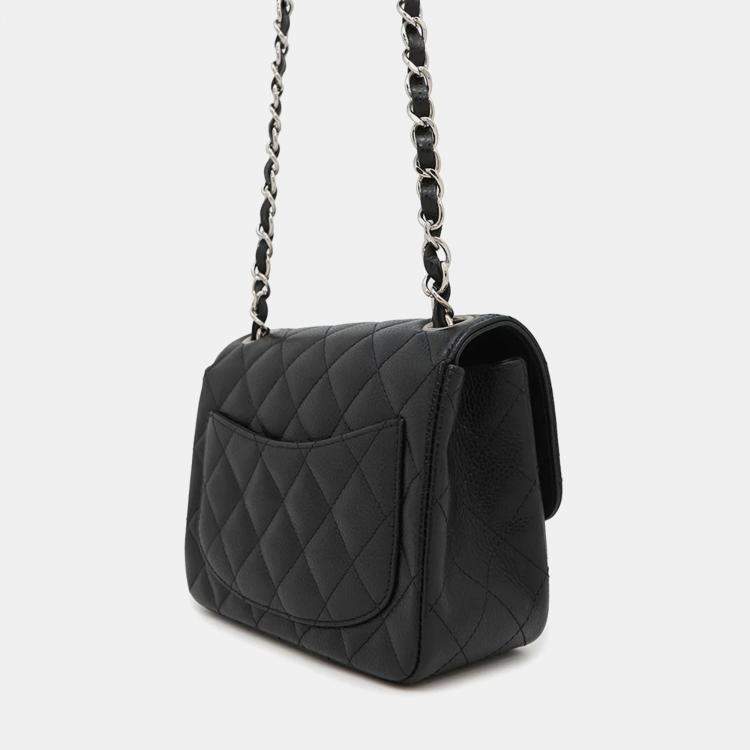 Pre Owned Chanel Square Flap Mini Black Caviar Leather Quilted Shoulder Bag