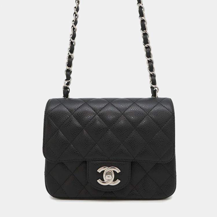 Pre Owned Chanel Square Flap Mini Black Caviar Leather Quilted Shoulder Bag