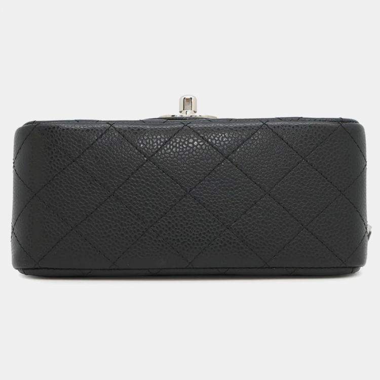 Pre Owned Chanel Square Flap Mini Black Caviar Leather Quilted Shoulder Bag