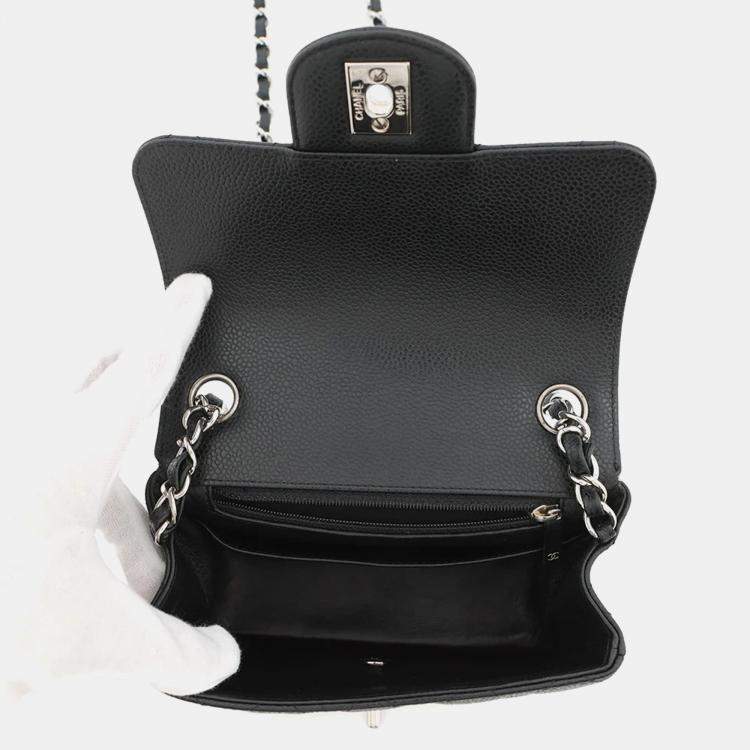 Pre Owned Chanel Square Flap Mini Black Caviar Leather Quilted Shoulder Bag