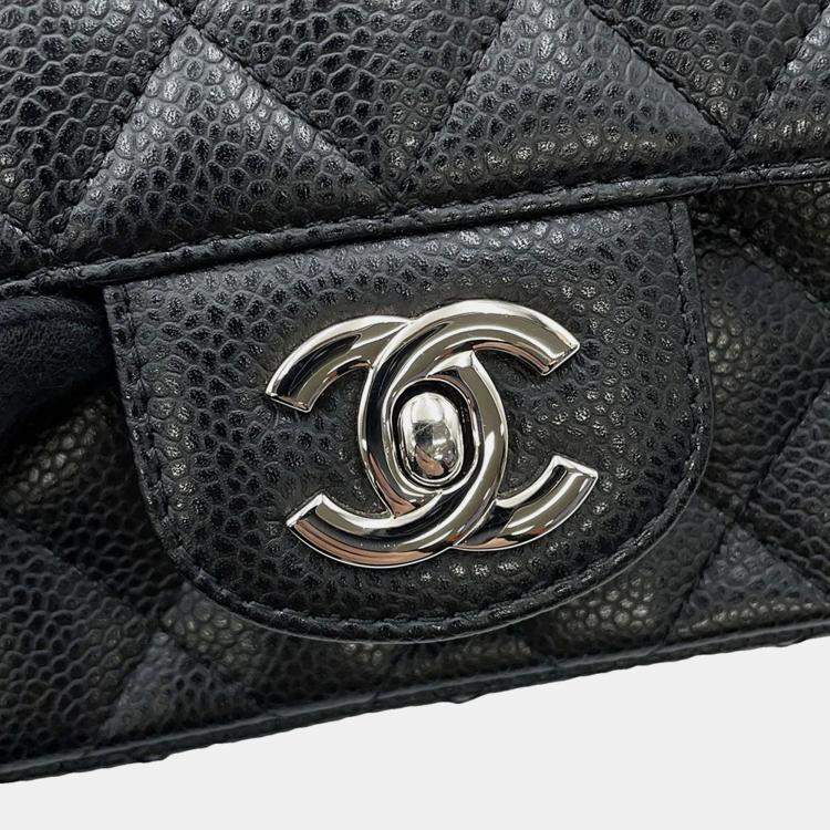 Pre Owned Chanel Square Flap Mini Black Caviar Leather Quilted Shoulder Bag