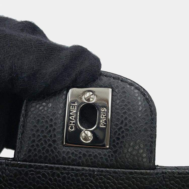 Pre Owned Chanel Square Flap Mini Black Caviar Leather Quilted Shoulder Bag