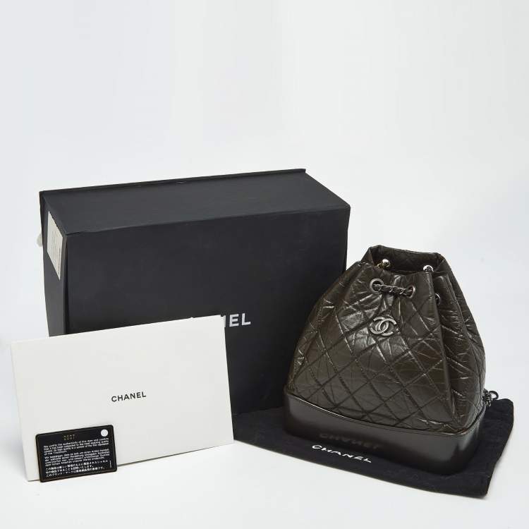 Pre Owned Chanel Dark Green Quilted Aged Leather Small Gabrielle Backpack