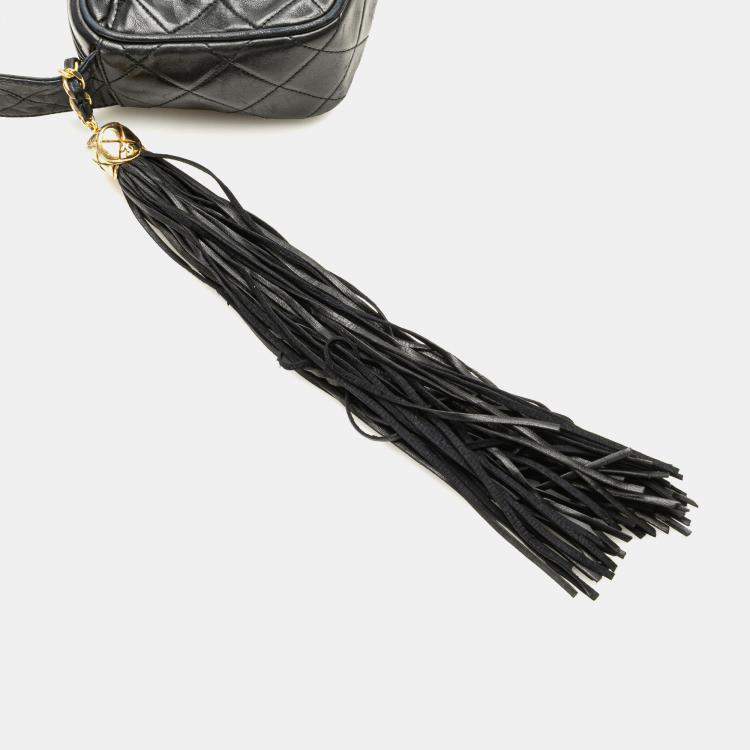 Pre Owned Chanel Black Mini CC Diamond Quilted Lambskin Tassel Camera Bag