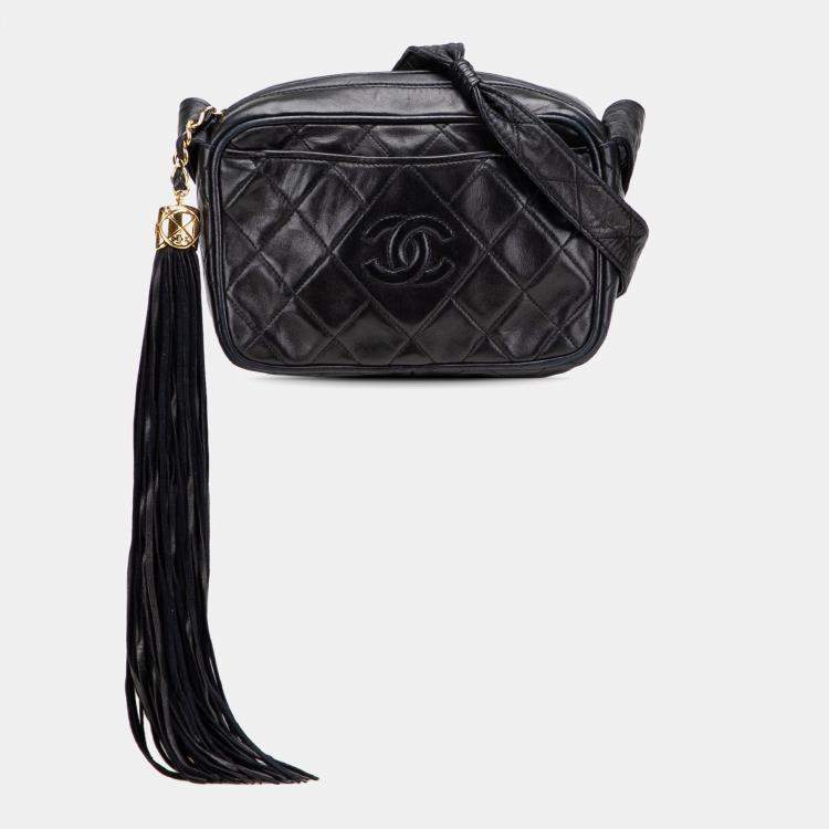 Pre Owned Chanel Black Mini CC Diamond Quilted Lambskin Tassel Camera Bag
