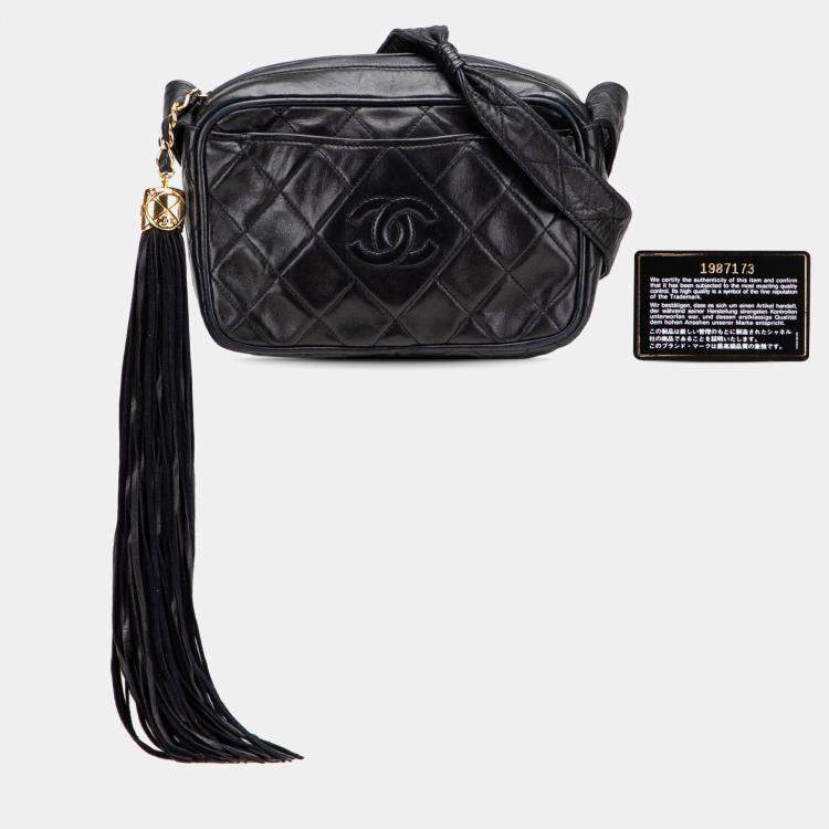 Pre Owned Chanel Black Mini CC Diamond Quilted Lambskin Tassel Camera Bag