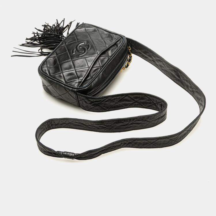 Pre Owned Chanel Black Mini CC Diamond Quilted Lambskin Tassel Camera Bag