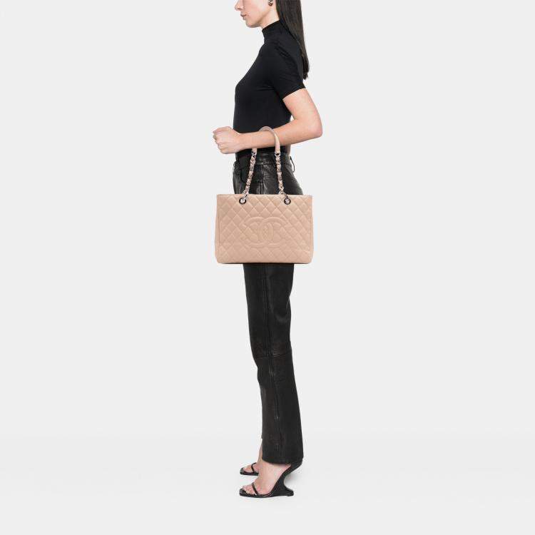 Pre Owned Chanel Beige Caviar Grand Shopping Tote