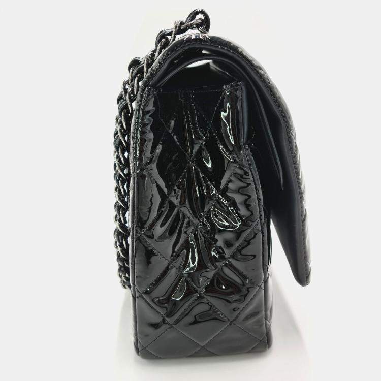 Pre Owned Chanel Classic Maxi Quilted Patent Leather Flap Bag