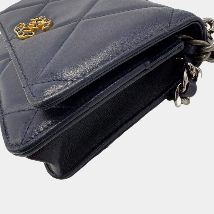 Pre Owned Chanel Navy Lambskin 19 Wallet on Chain Shoulder Bag