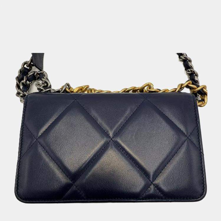 Pre Owned Chanel Navy Lambskin 19 Wallet on Chain Shoulder Bag