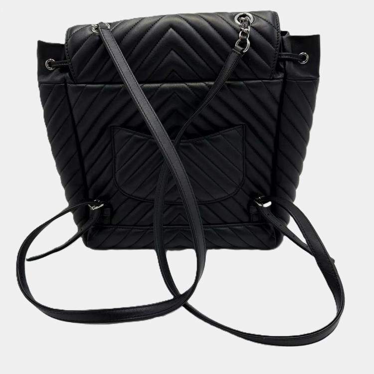 Pre Owned Chanel Black Quilted Calfskin Chevron Urban Spirit Backpack Bag