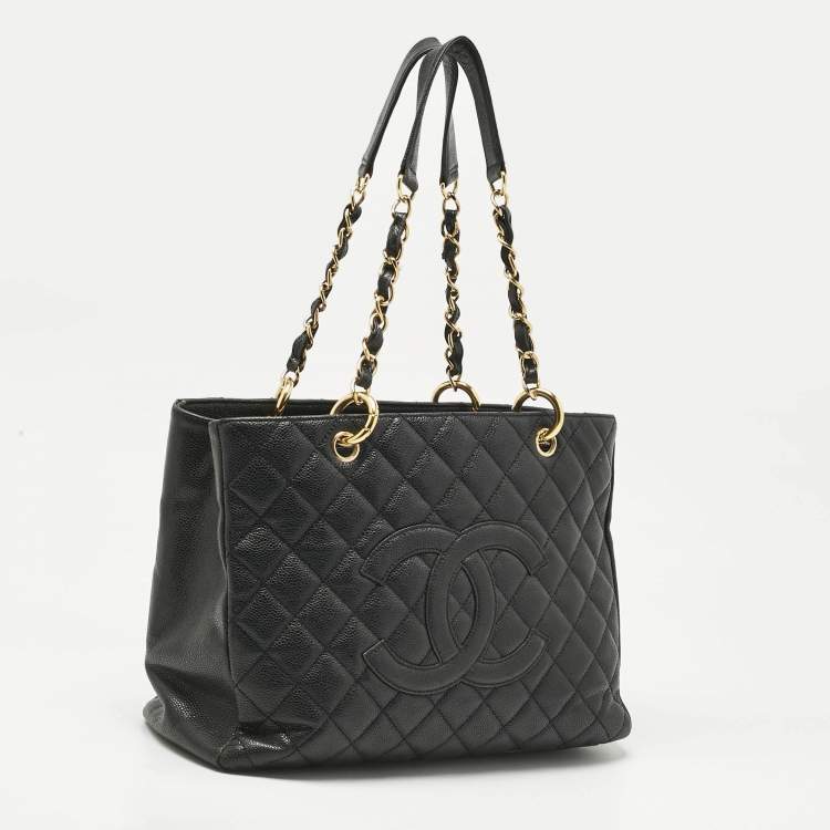 Pre Owned Chanel Black Quilted Caviar Leather GST Shopper Tote
