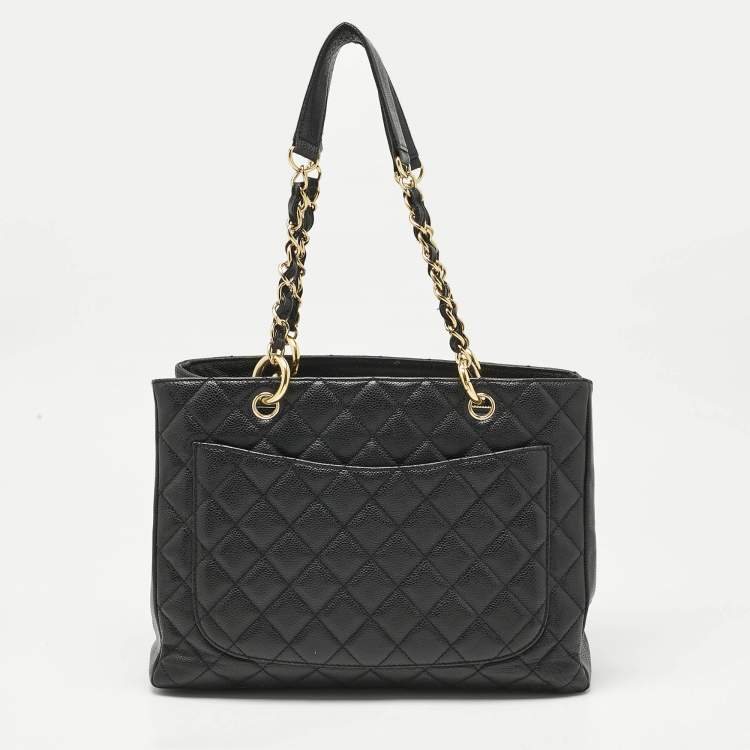 Pre Owned Chanel Black Quilted Caviar Leather GST Shopper Tote