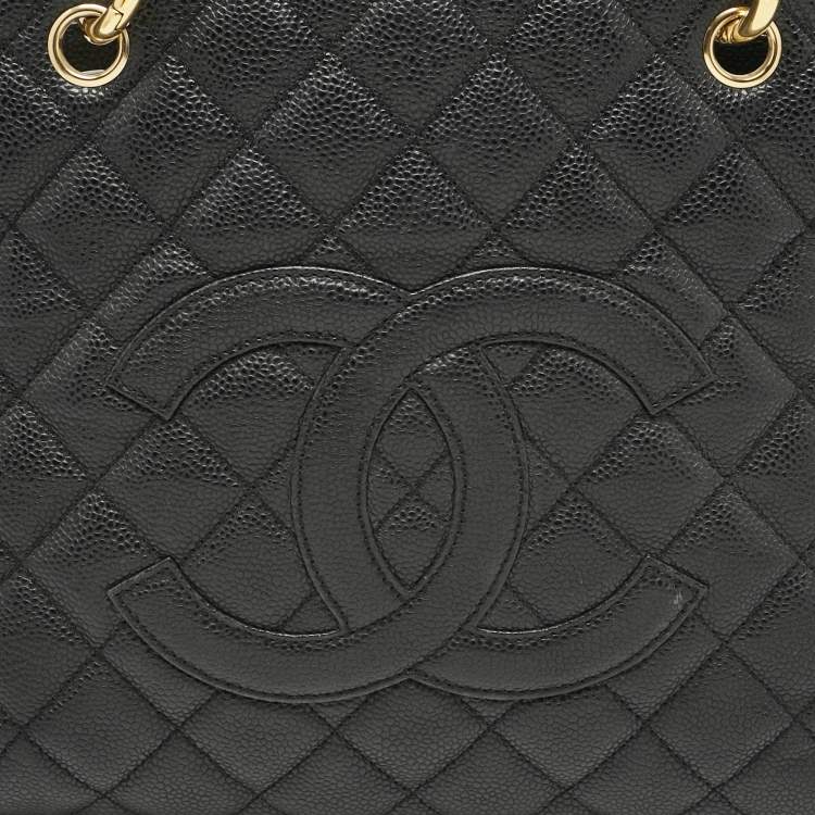 Pre Owned Chanel Black Quilted Caviar Leather GST Shopper Tote