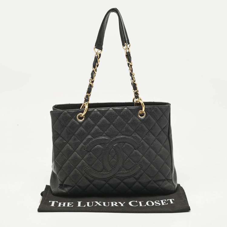 Pre Owned Chanel Black Quilted Caviar Leather GST Shopper Tote
