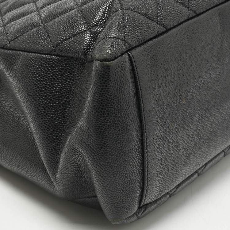 Pre Owned Chanel Black Quilted Caviar Leather GST Shopper Tote