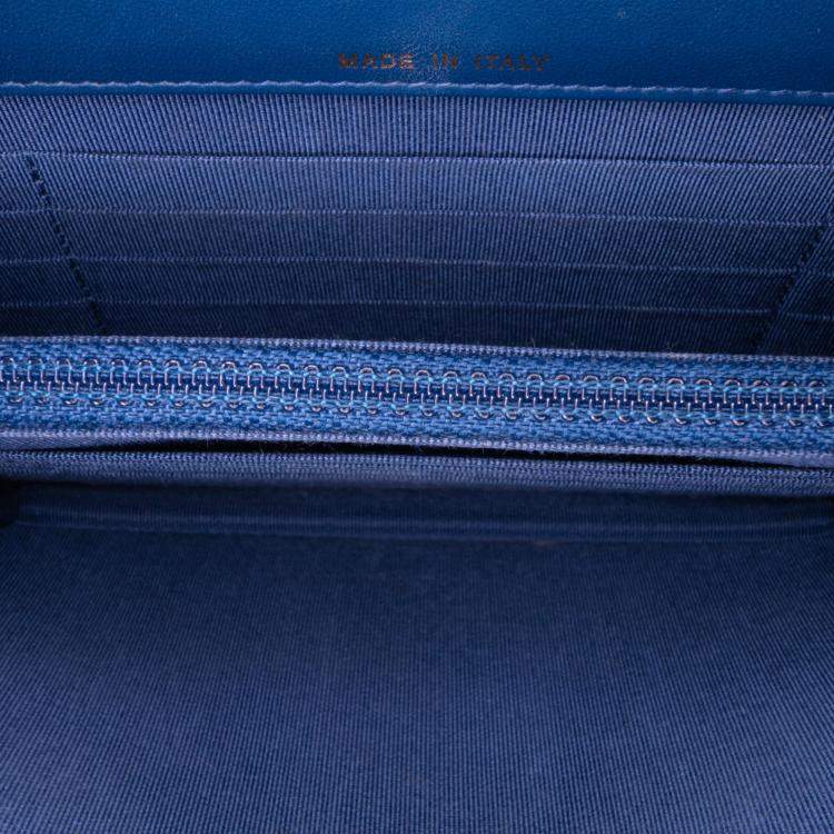 Pre Owned Chanel Blue Quilted Lambskin Square Wallet on Chain