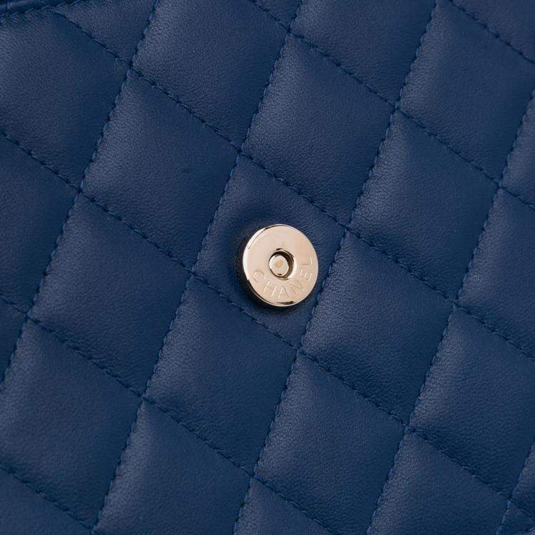 Pre Owned Chanel Blue Quilted Lambskin Square Wallet on Chain