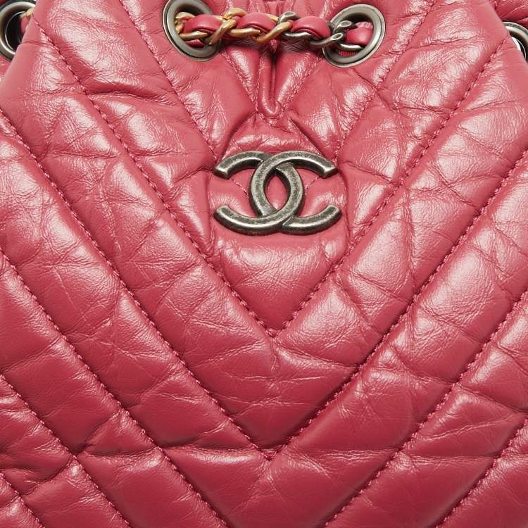 Pre Owned Chanel Dark Pink Chevron Leather Small Gabrielle Backpack