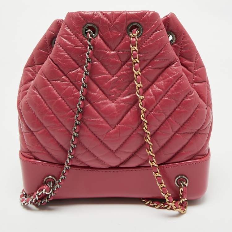 Pre Owned Chanel Dark Pink Chevron Leather Small Gabrielle Backpack