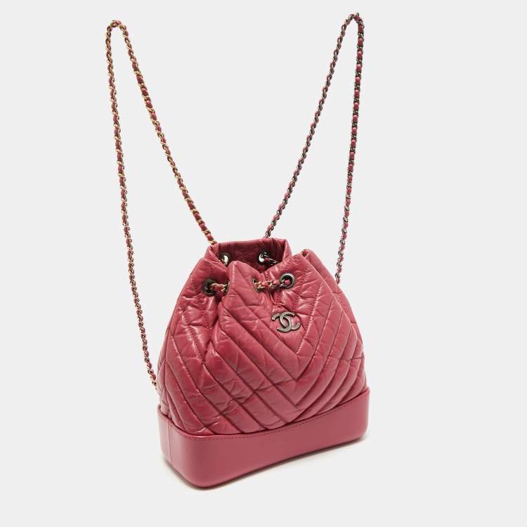 Pre Owned Chanel Dark Pink Chevron Leather Small Gabrielle Backpack