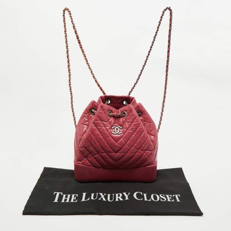 Pre Owned Chanel Dark Pink Chevron Leather Small Gabrielle Backpack