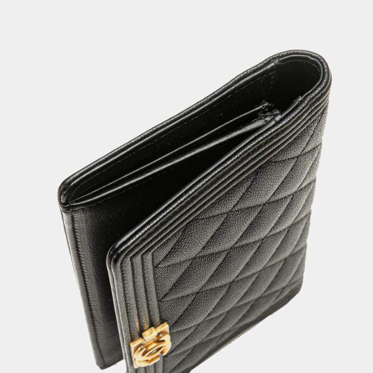 Pre Owned Chanel Black Quilted Caviar Boy Yen Long Wallet