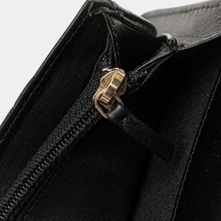 Pre Owned Chanel Black Quilted Caviar Boy Yen Long Wallet