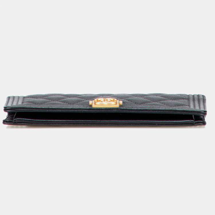 Pre Owned Chanel Black Quilted Caviar Boy Yen Long Wallet