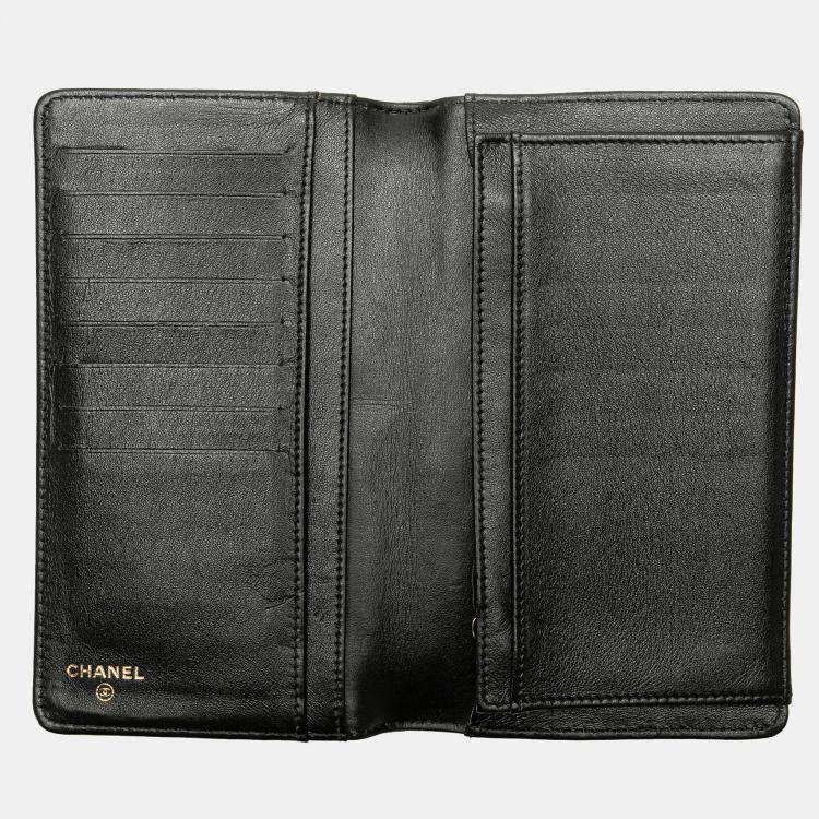 Pre Owned Chanel Black Quilted Caviar Boy Yen Long Wallet