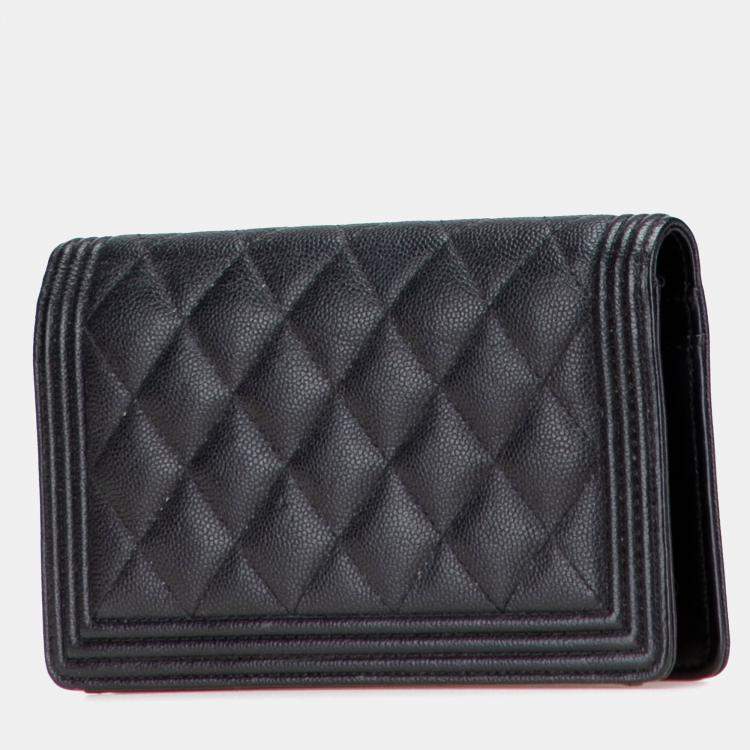 Pre Owned Chanel Black Quilted Caviar Boy Yen Long Wallet