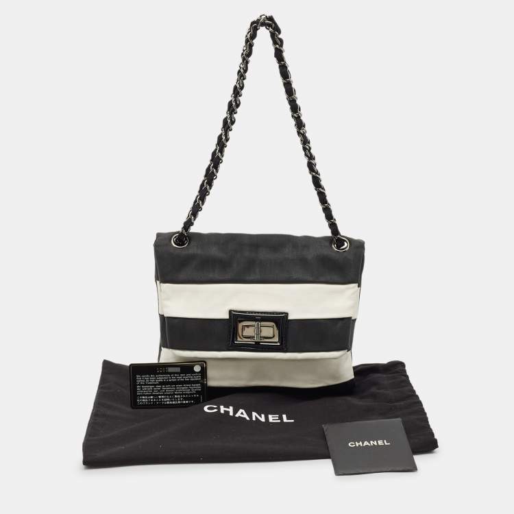 Pre Owned Chanel Black/White Nylon Reissue Flap Shoulder Bag