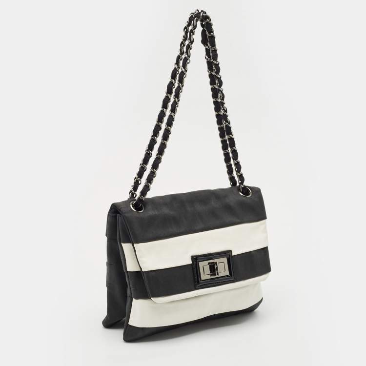 Pre Owned Chanel Black/White Nylon Reissue Flap Shoulder Bag