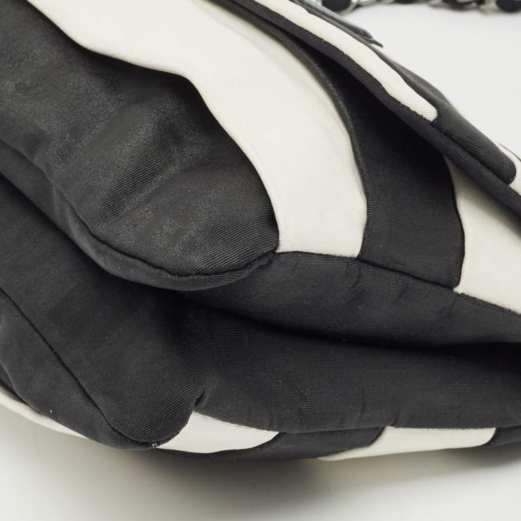 Pre Owned Chanel Black/White Nylon Reissue Flap Shoulder Bag