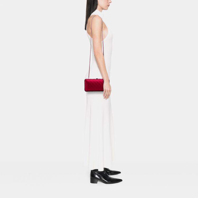 Pre Owned Chanel Red Quilted Satin Chain Around Clutch