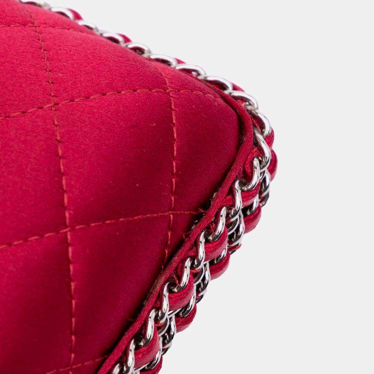 Pre Owned Chanel Red Quilted Satin Chain Around Clutch