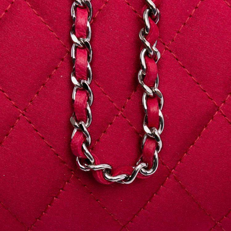 Pre Owned Chanel Red Quilted Satin Chain Around Clutch