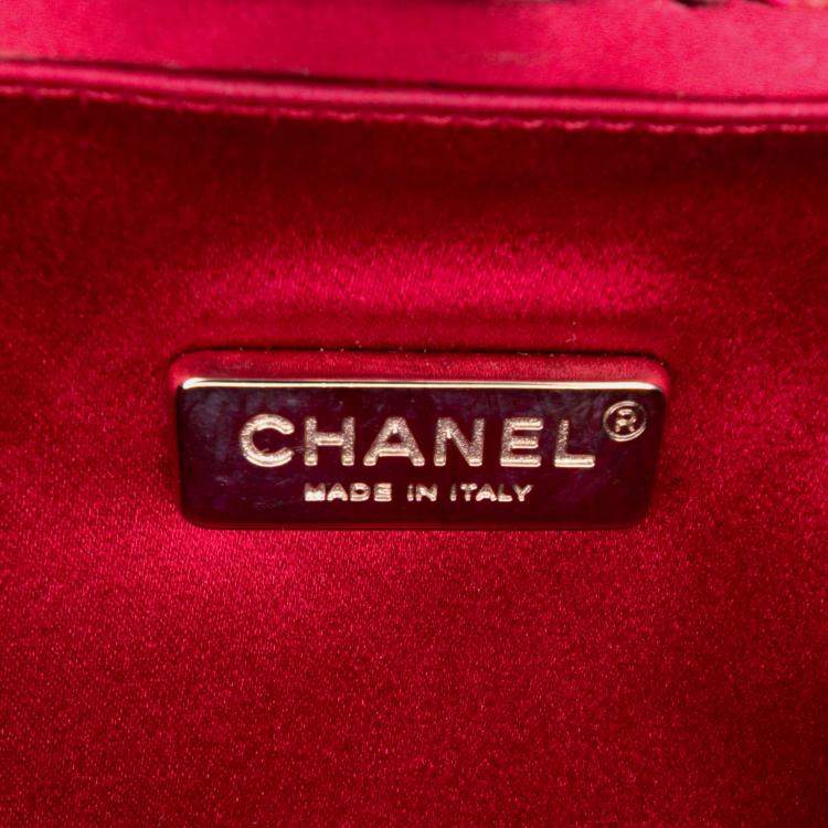 Pre Owned Chanel Red Quilted Satin Chain Around Clutch