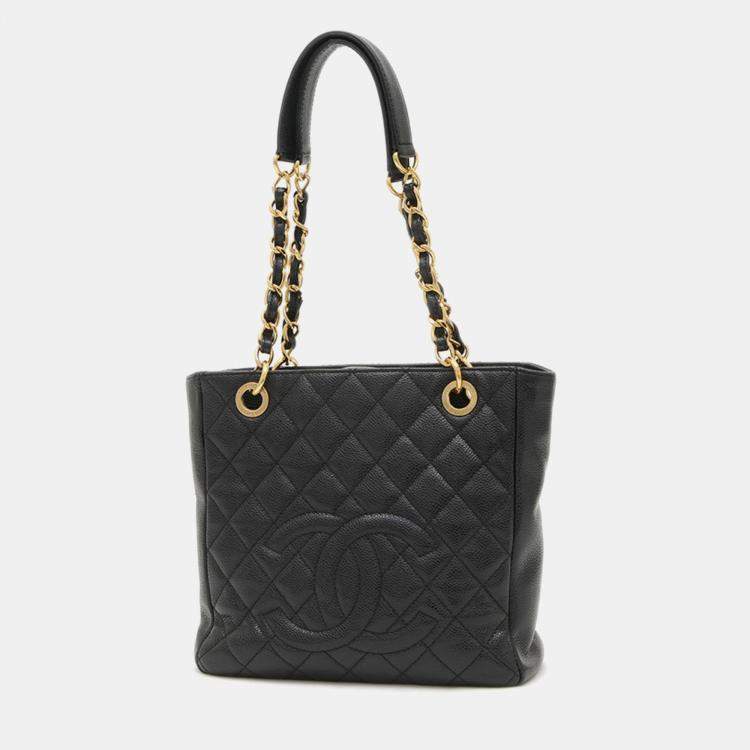 Pre Owned Chanel PST Black Leather Tote Bag