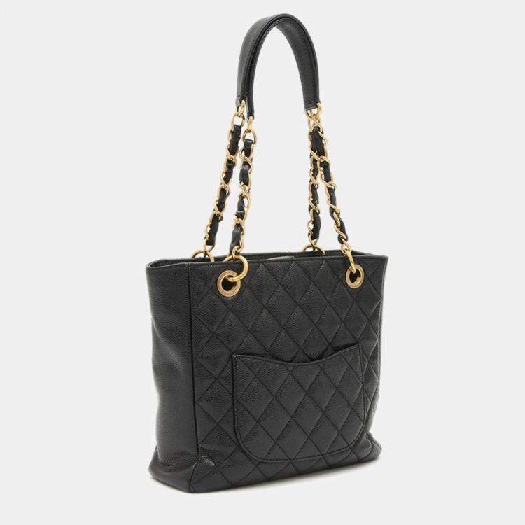 Pre Owned Chanel PST Black Leather Tote Bag