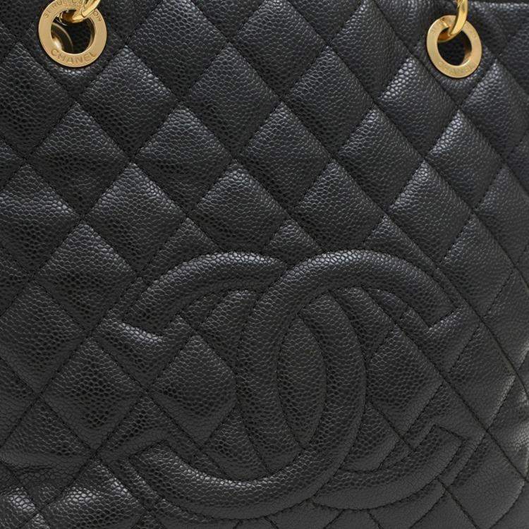Pre Owned Chanel PST Black Leather Tote Bag