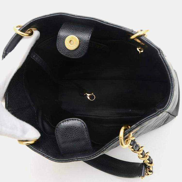 Pre Owned Chanel PST Black Leather Tote Bag
