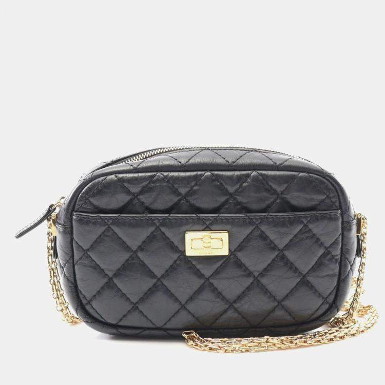 Pre Owned Chanel Chevron V-Stitch Black Calfskin Shoulder Bag