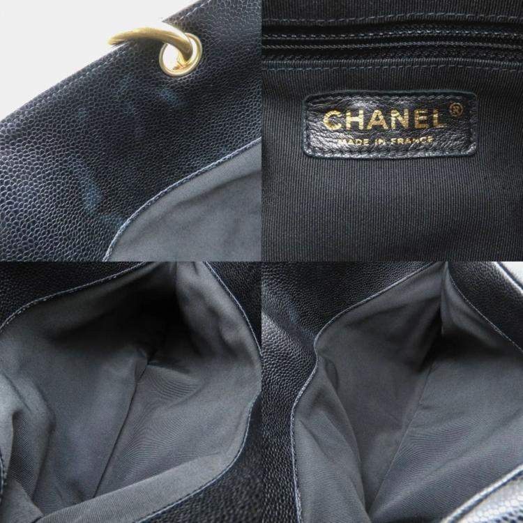 Pre Owned Chanel Black Caviar Leather Chain Tote Bag 