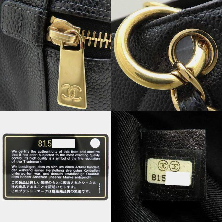 Pre Owned Chanel Black Caviar Leather Chain Tote Bag 